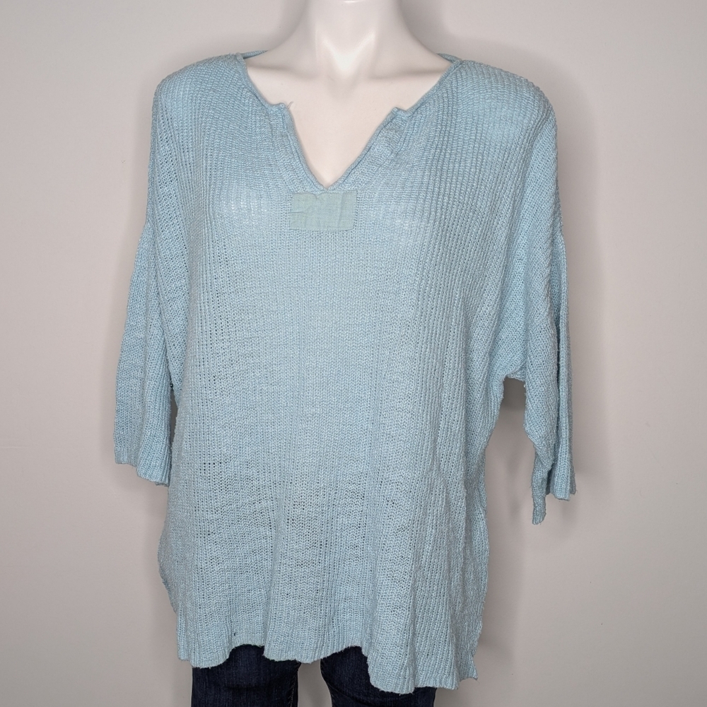 Habitat Blue Knit Linen Cotton 1/2 Sleeve Sweater M